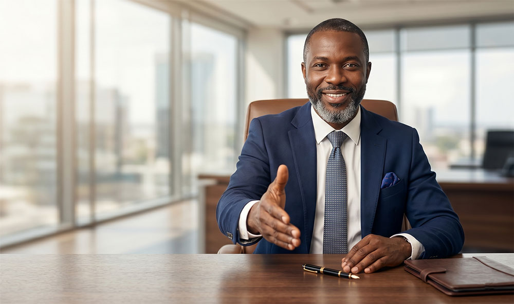A tax consultant welcoming a guest to his office