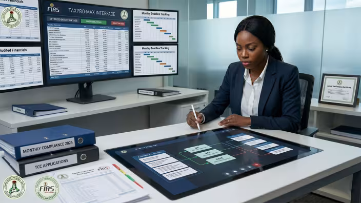 A tax consultant busy at work in the office