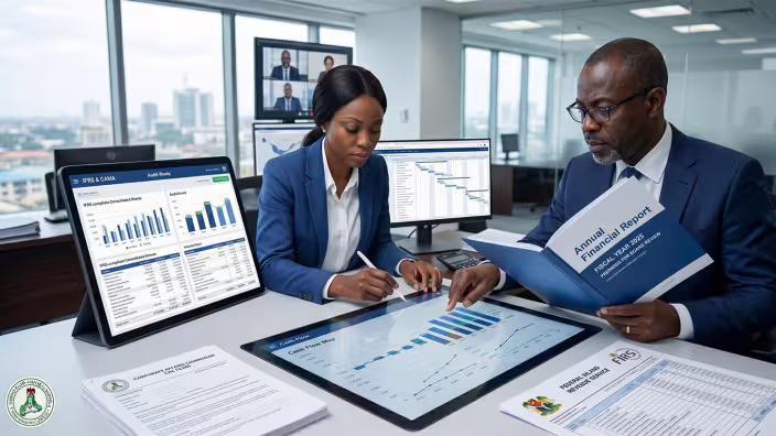 Financial analysts cross-checking figures